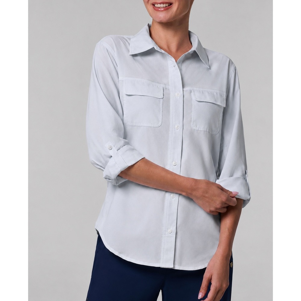 Coolibar Women's Shirt Top Mylitta Travel UPF 50 Light Blue Large